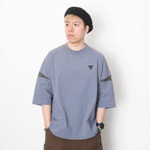 (TP1338) Contrast Cropped Sleeve Tech Tee