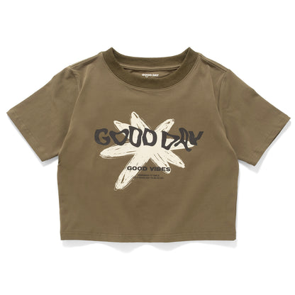 (ZT1677) Flower Graphic Cropped Tee