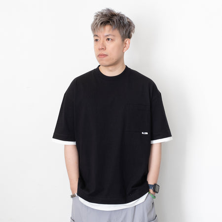 (TP1338) Contrast Cropped Sleeve Tech Tee