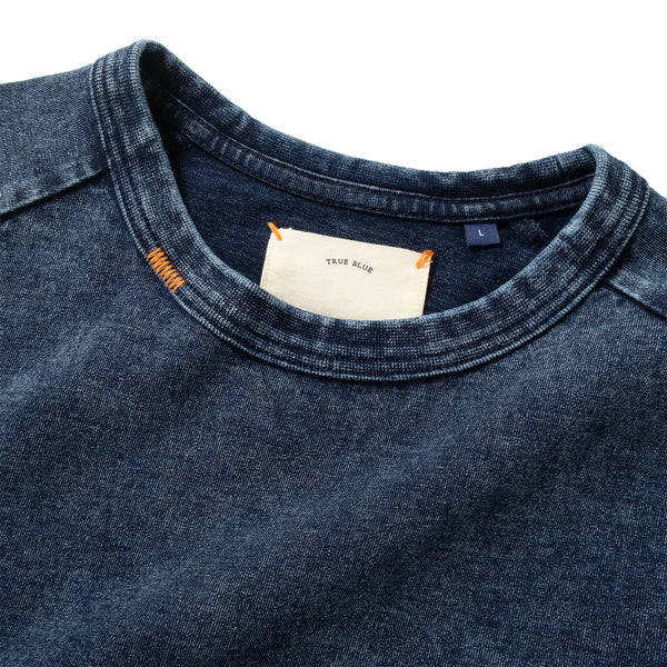 (TP1601) Indigo Washed Sashiko Crop Sleeve Tee
