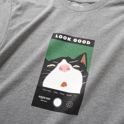 (ZT1915) Selfie Cat Graphic Tee