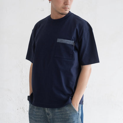 (ZT1686) Swimming Cat Patchwork Pocket Tee