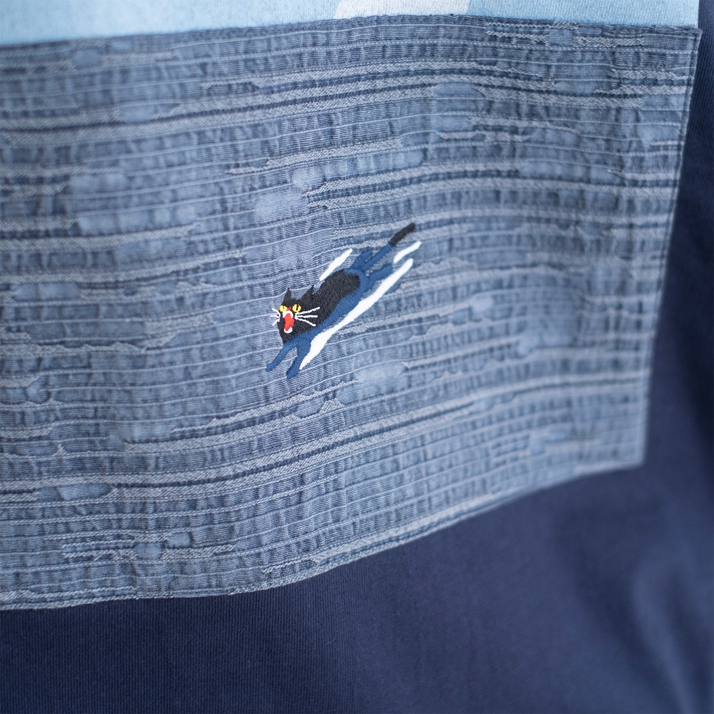 (ZT1686) Swimming Cat Patchwork Pocket Tee