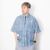 (YS387) Ripped Denim Short Sleeve Shirt