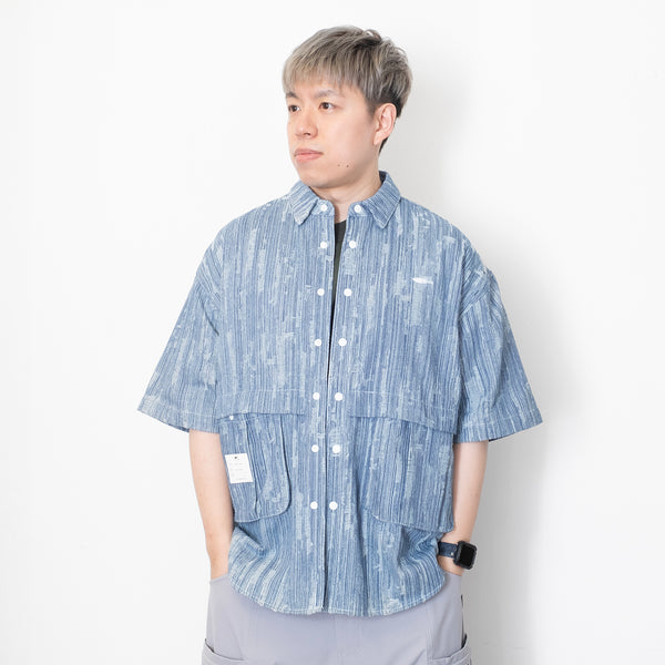 (YS387) Ripped Denim Short Sleeve Shirt