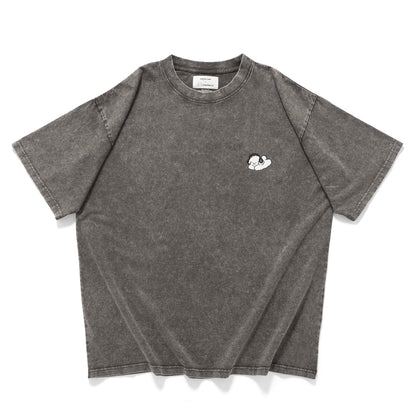 (EX594) Music Graphic Embroidery Washed Tee