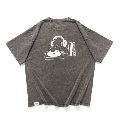 (EX594) Music Graphic Embroidery Washed Tee