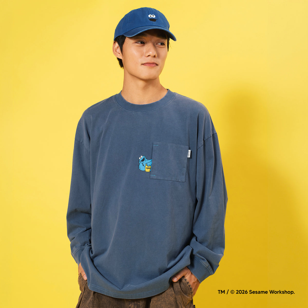 (EX712) Cookie Monster 圖案口袋洗水 Tee