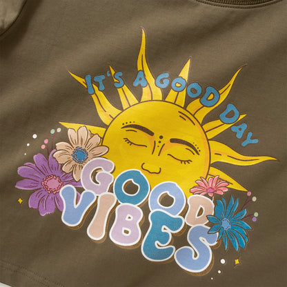 (ZT1508) GOOD VIBES 圖案女裝短 Tee
