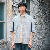 (ST452) Stripe Contrast Short Sleeve Shirt