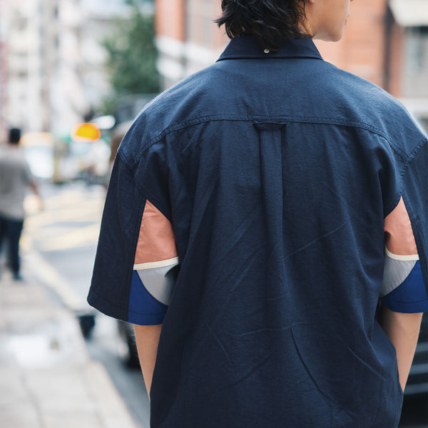 (ST447) Sleeve Patchwork Short Sleeve Shirt