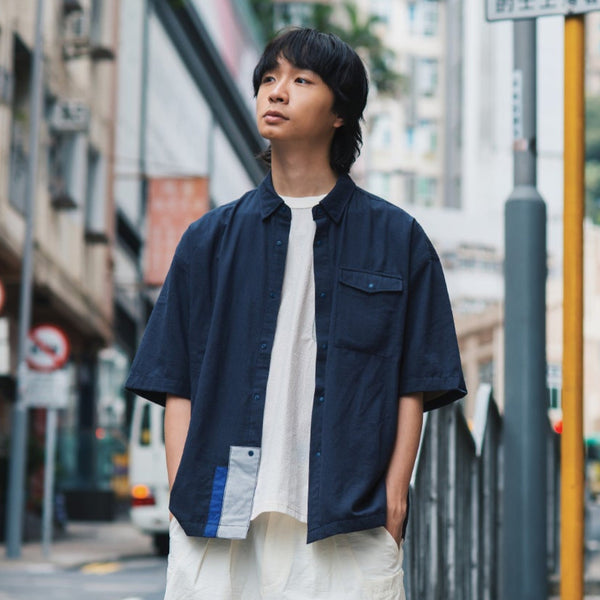 (ST447) Sleeve Patchwork Short Sleeve Shirt
