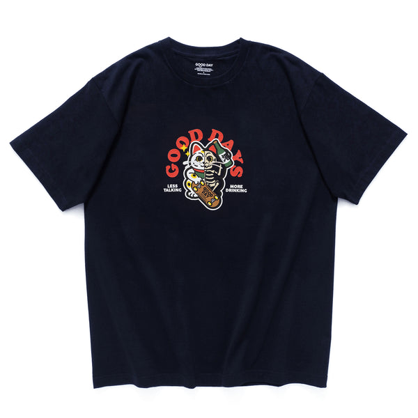 (ZT1295) Lucky Skater Cat Graphic Embroidery Tee