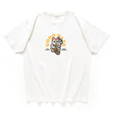 (ZT1295) Lucky Skater Cat Graphic Embroidery Tee