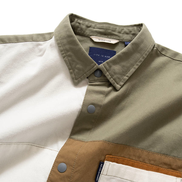(ST309) Button Down Patchwork Shirt