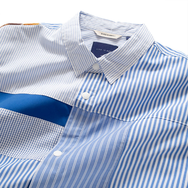 (ST312) Stripe Patchwork Shirt
