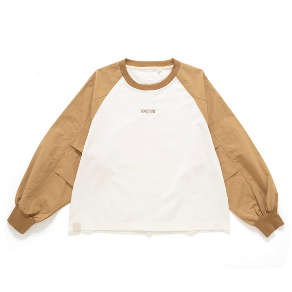 (TP1462) 3D Pleat Raglan Cropped Tee