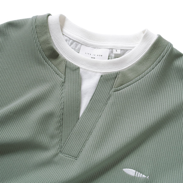 (TP1560) Fake Layer V Neck Tee