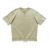 (TP1578) Washed Henley Neck Tee