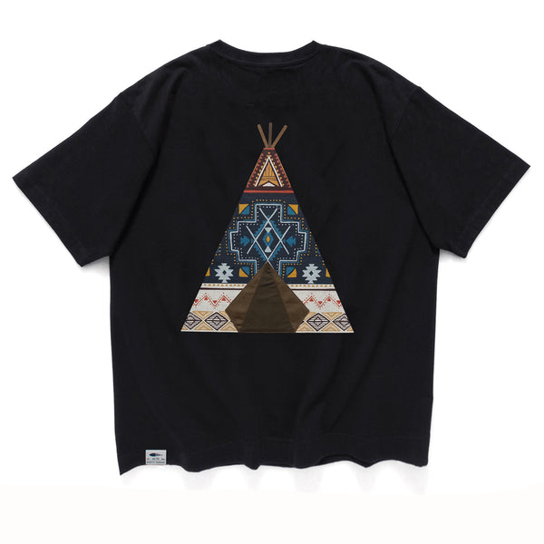 (ZT1129) Native American Tent Graphic Pocket Tee
