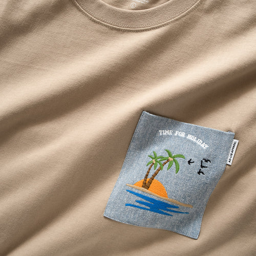 (ZT1227) Palm Tree Embroidery Pocket Tee
