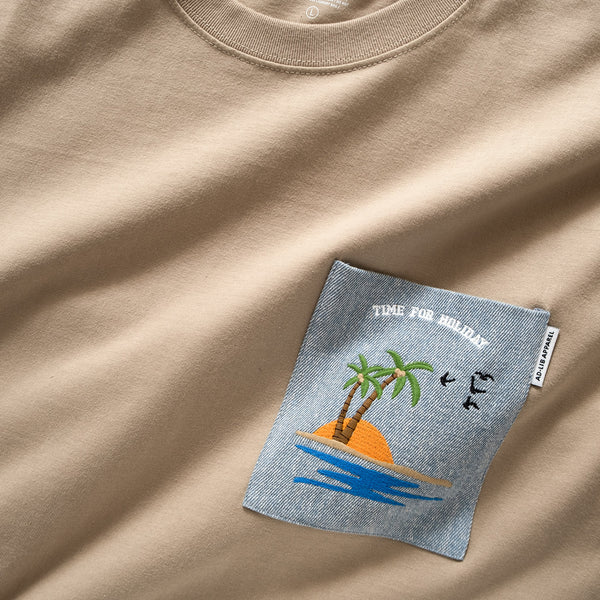 (ZT1227) Palm Tree Embroidery Pocket Tee