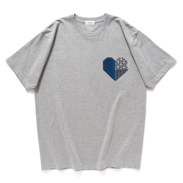 (ZT1376) Indigo Heart Shape Patchwork Tee