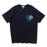 (ZT1376) Indigo Heart Shape Patchwork Tee