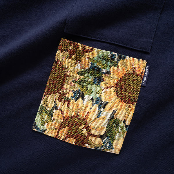 (ZT1382) Sunflower Embroidery Two Pockets Tee