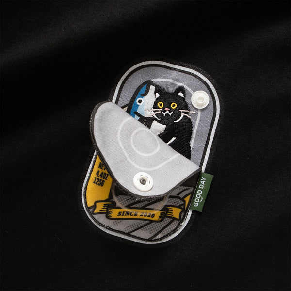 (ZT1387) Canned Cat Graphic Pocket Tee