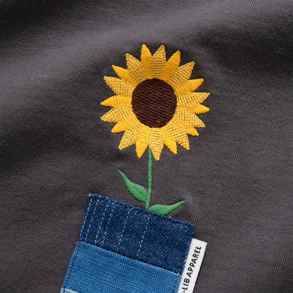 (ZT1398) Sunflower Embroidery Denim Patchwork Tee