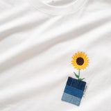 (ZT1398) Sunflower Embroidery Denim Patchwork Tee