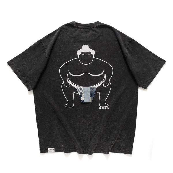 (ZT1402) Sumo Wrestler Graphic Patchwork Tee