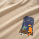 (ZT1412) Nightview Cat Embroidery Graphic Tee