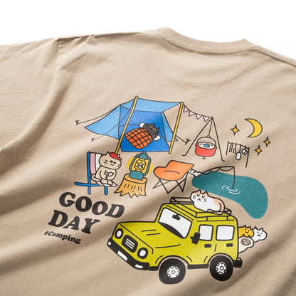 (ZT1669) Camping Cat Graphic Pocket Tee