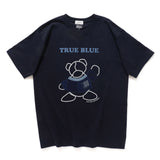 (ZT1258) Indigo Bear Patchwork Graphic Tee