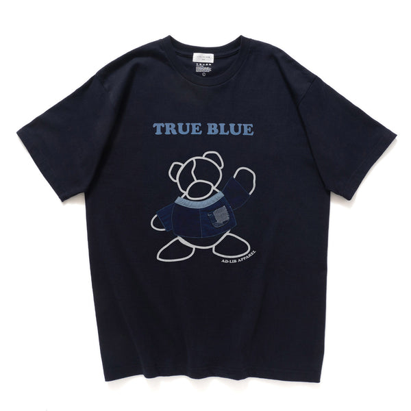 (ZT1258) Indigo Bear Patchwork Graphic Tee