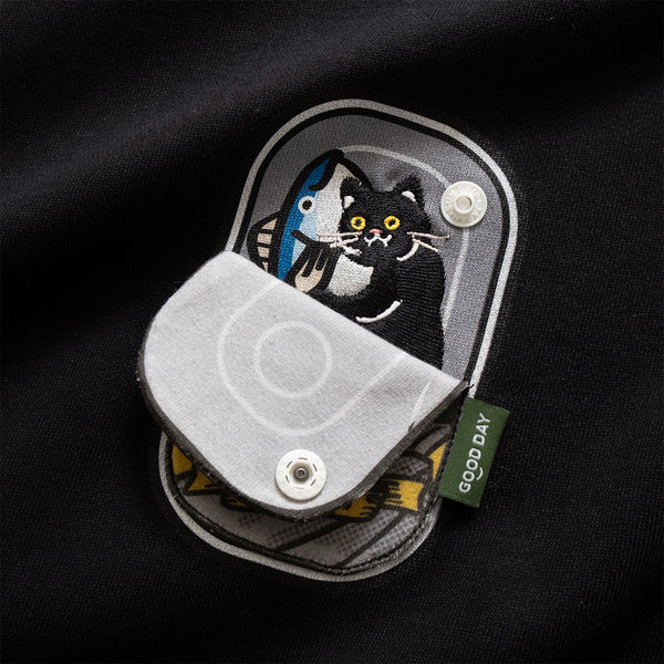 (ZW437) Canned Cat Graphic Pocket Sweater