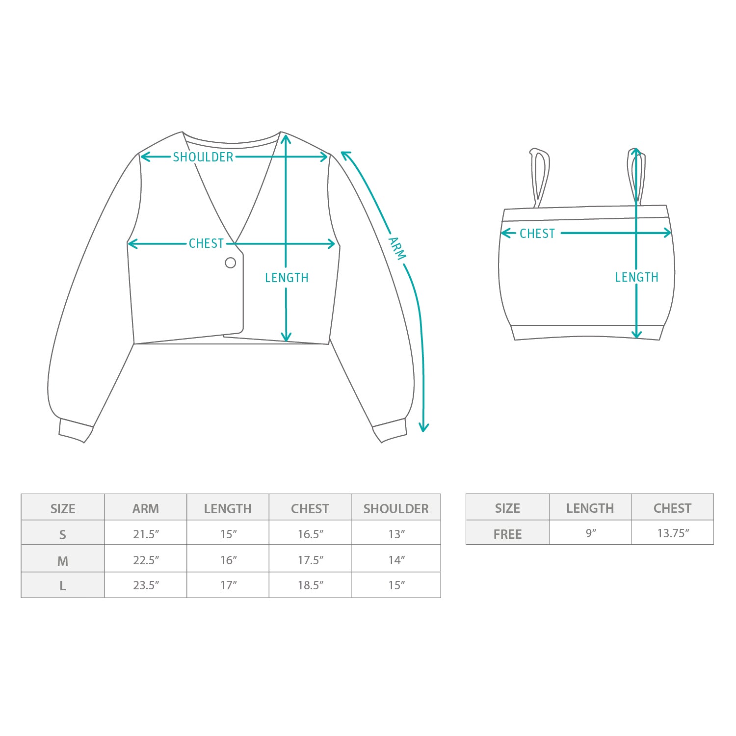 (CD101) Cropped Cardigan Set Size Chart