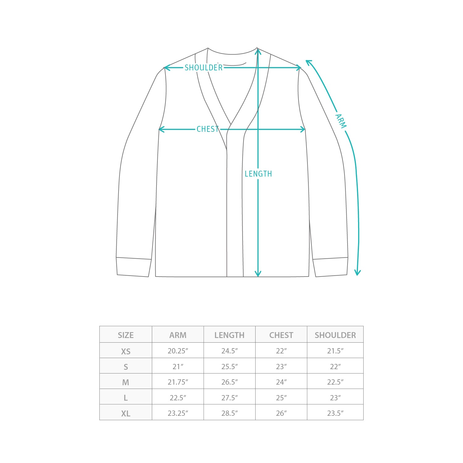 (CD105) Stitched Cardigan Size Chart