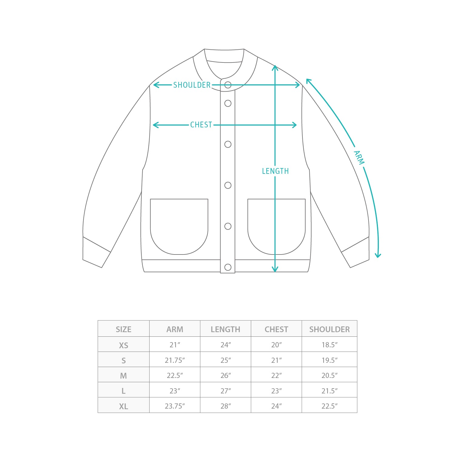 (CD108) P仔圓領外套 Size Chart