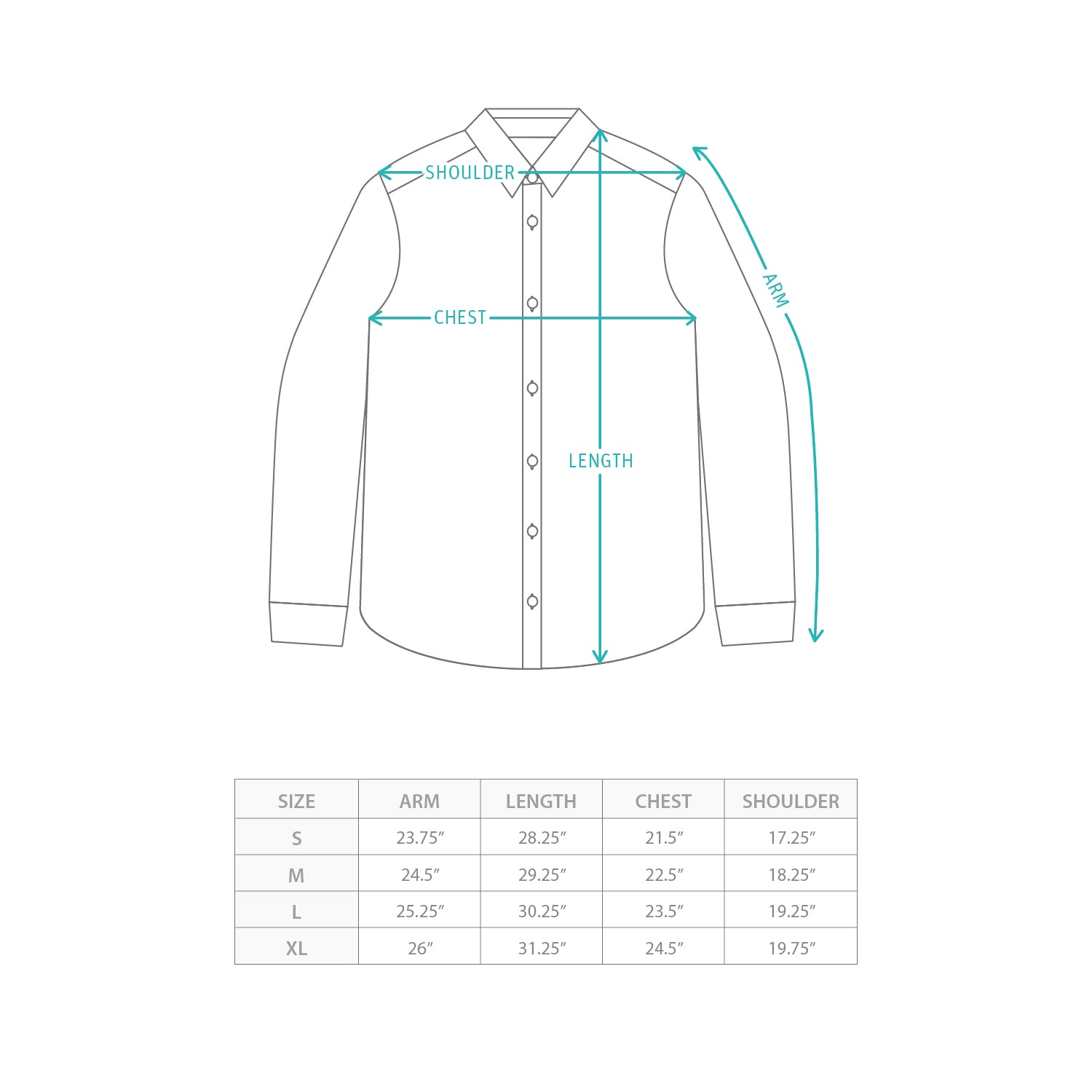 (EX571) Allover Print Denim Shirt Size Chart