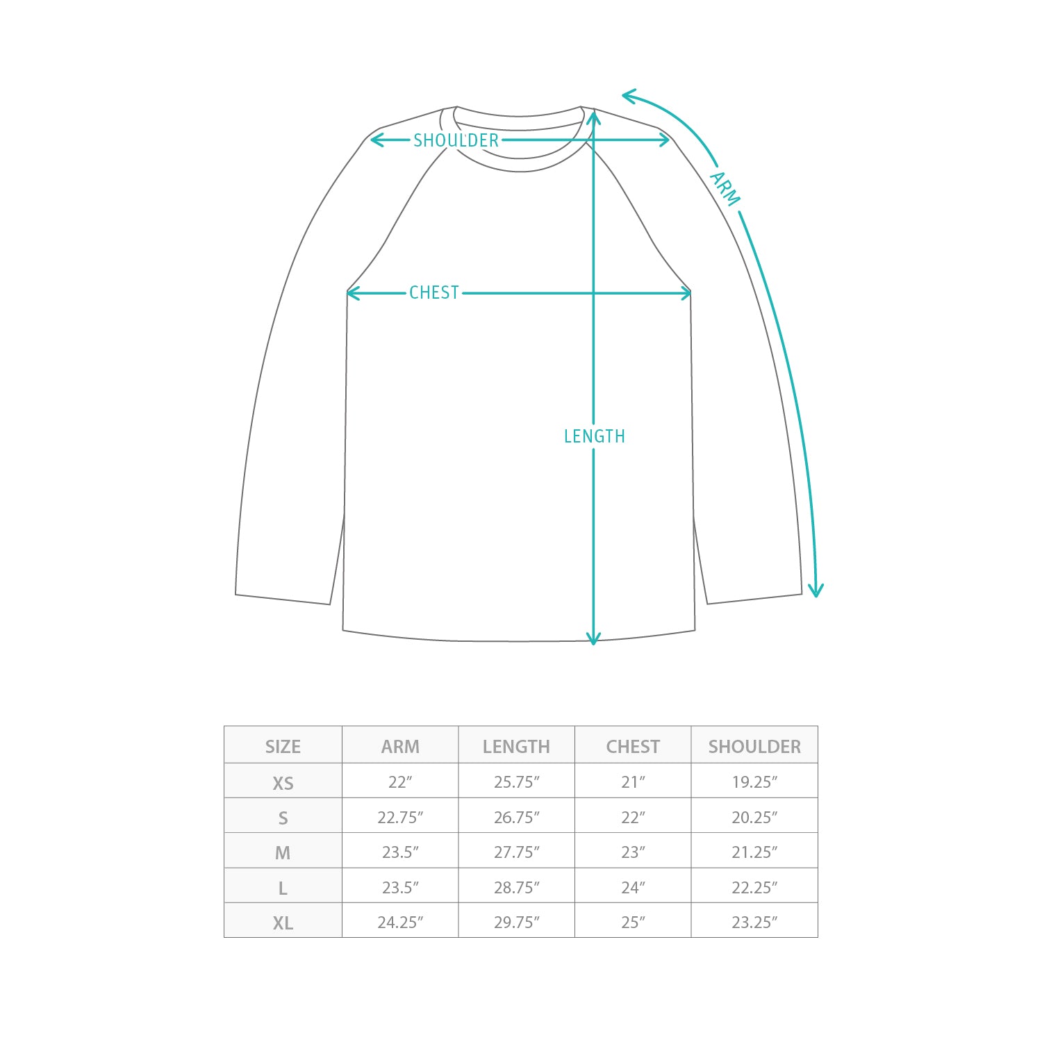 (EX645) Mesh Tee Size Chart