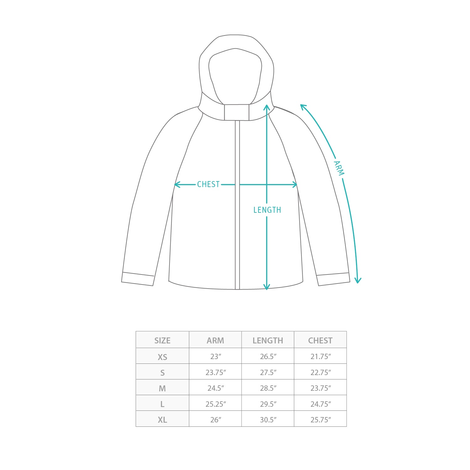 (JK332) 3M Mountain Parka Size Chart