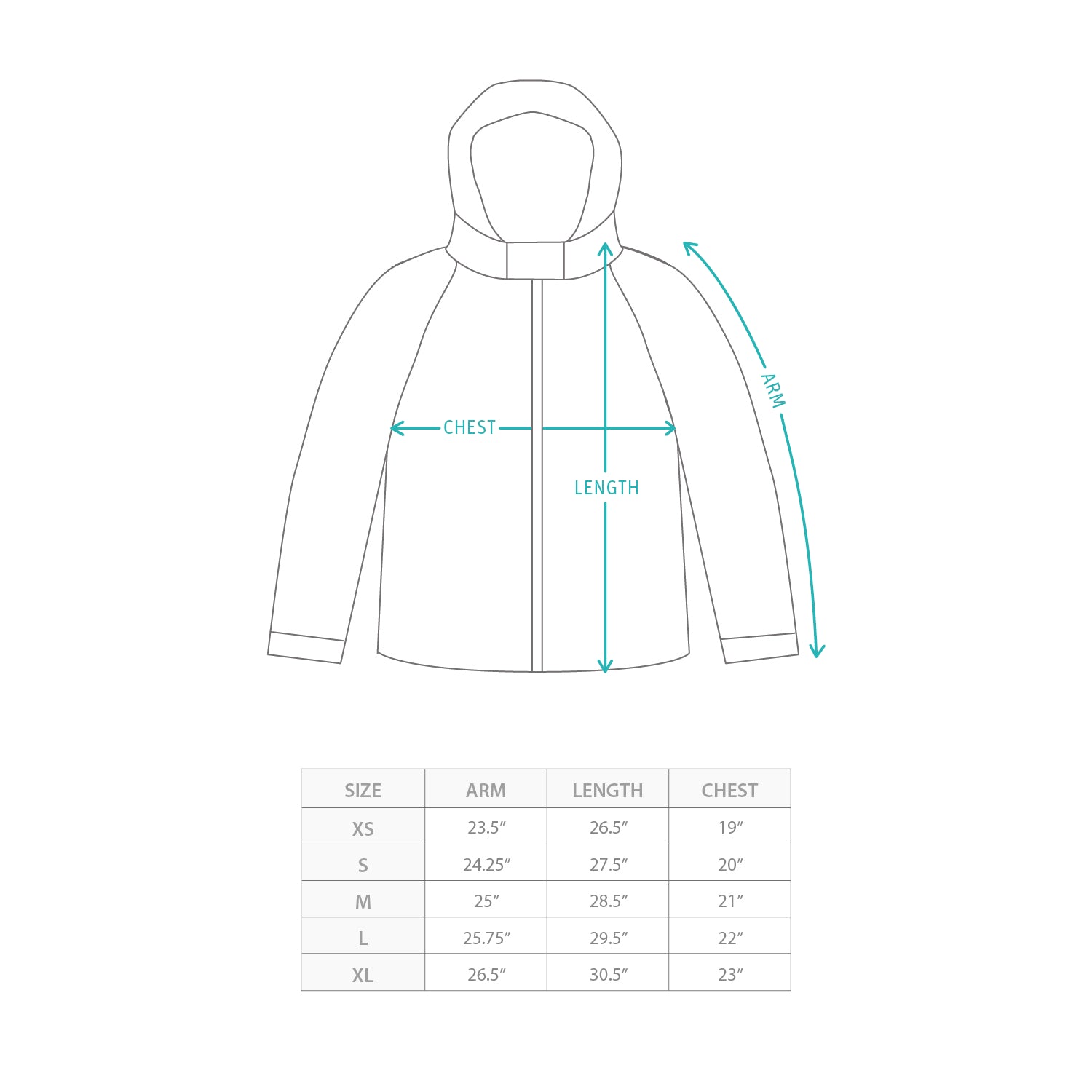 (JK379) 防水可收納機能外套 Size Chart