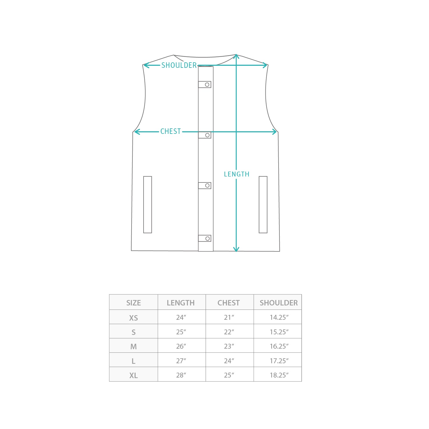 (JK392) Work Vest Jacket Size Chart