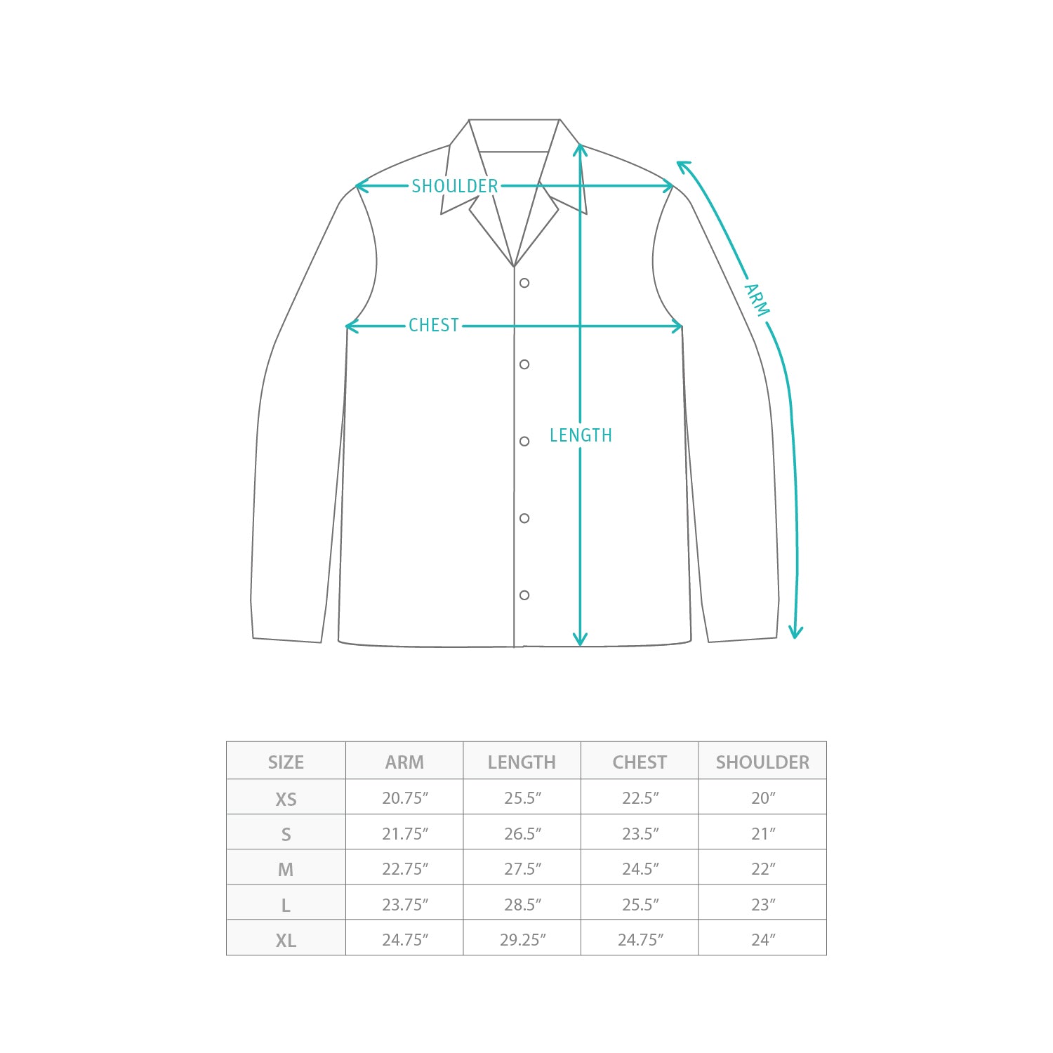 (JK399) 洗水工裝外套 Size Chart