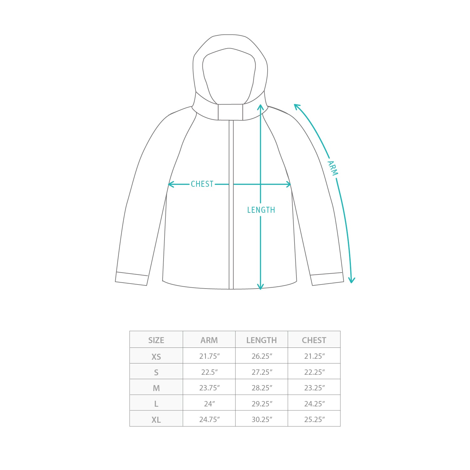 (JK400) 連帽戶外外套 Size Chart