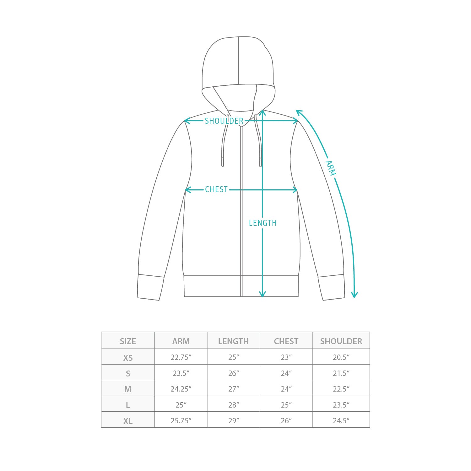 (JK410) Washed Zip Up Jacket Size Chart