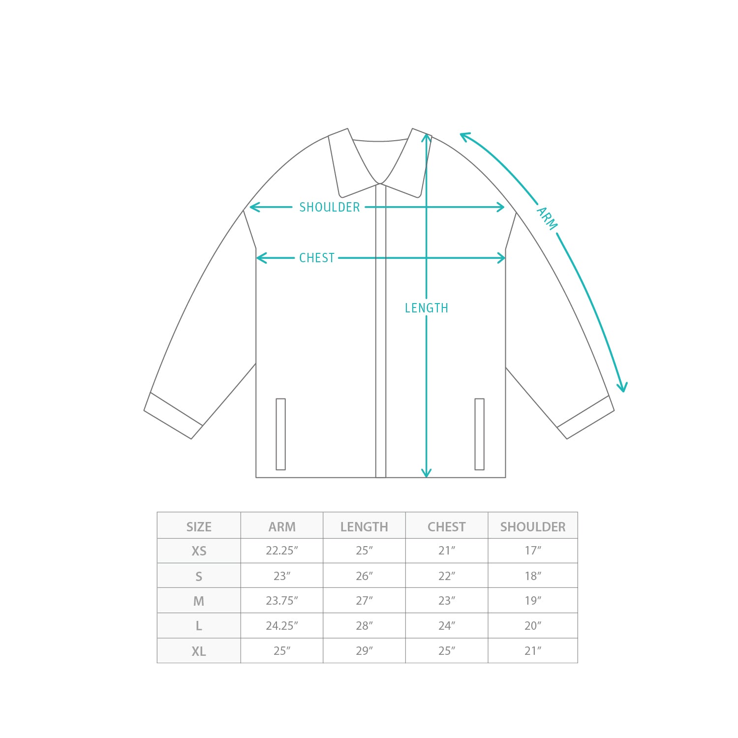 (JK411) Kung Fu Coach Jacket Size Chart